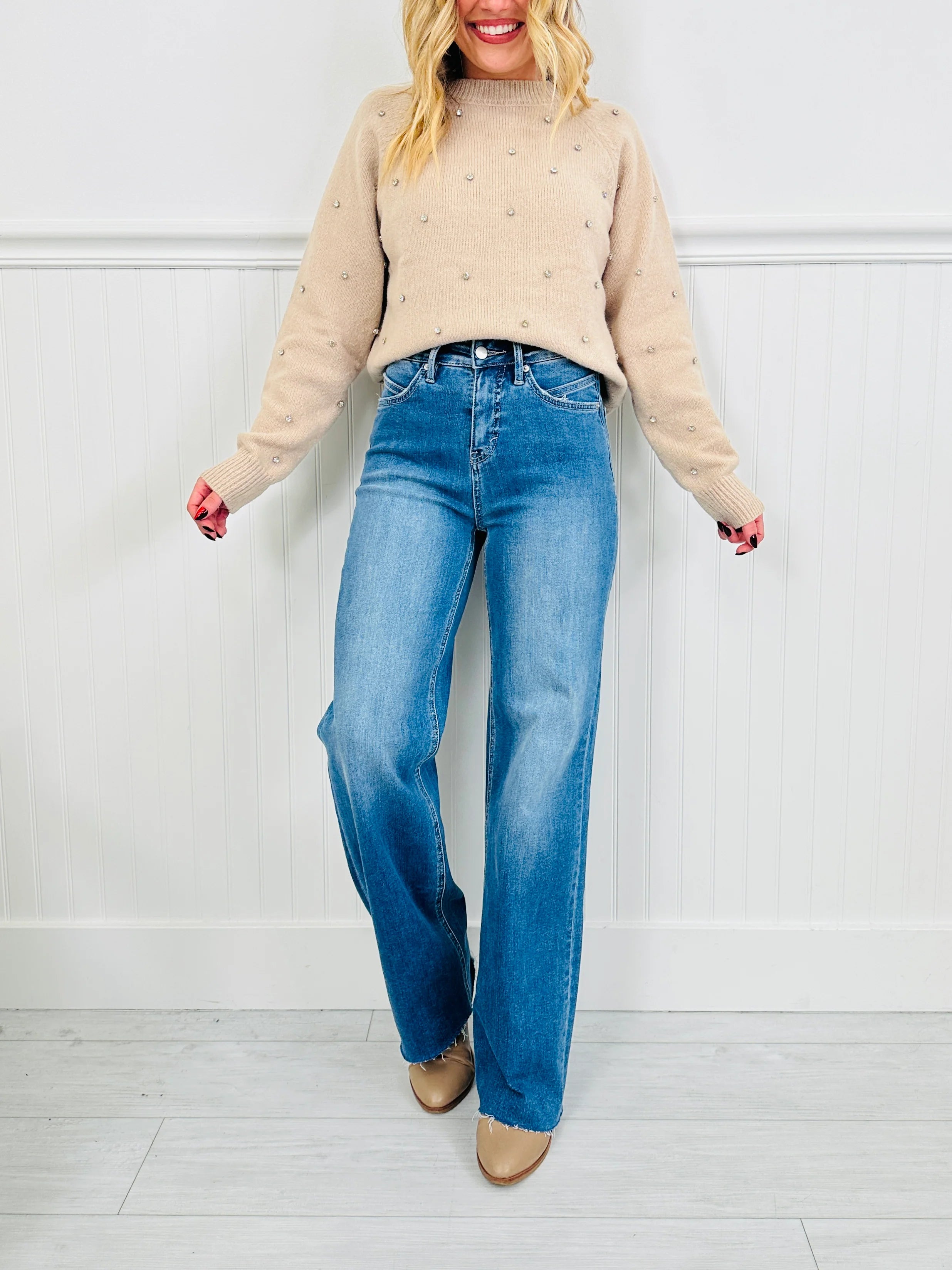 Go Into Detail Tummy Control Wide Leg Jeans