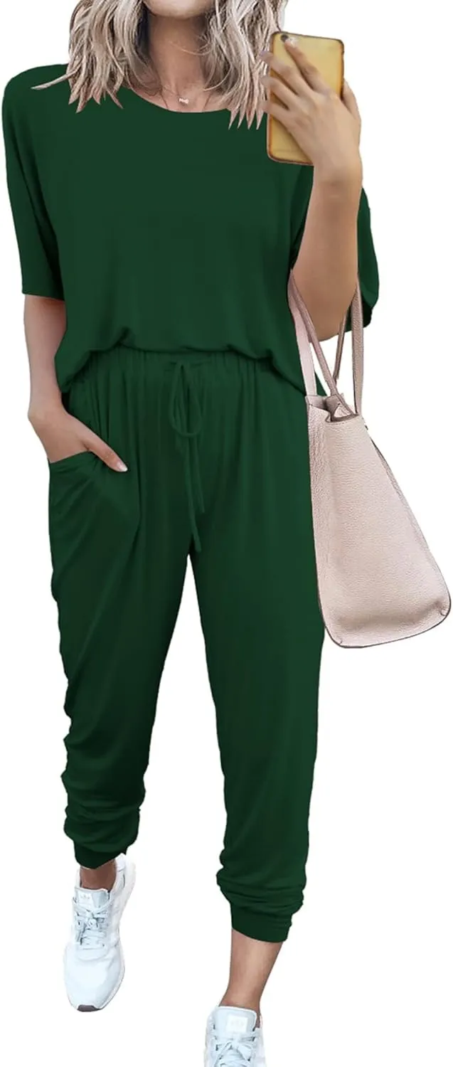 Women's 2-Piece Set Summer Outfits Crew Neck Short Sleeve Tracksuit Jogger Set