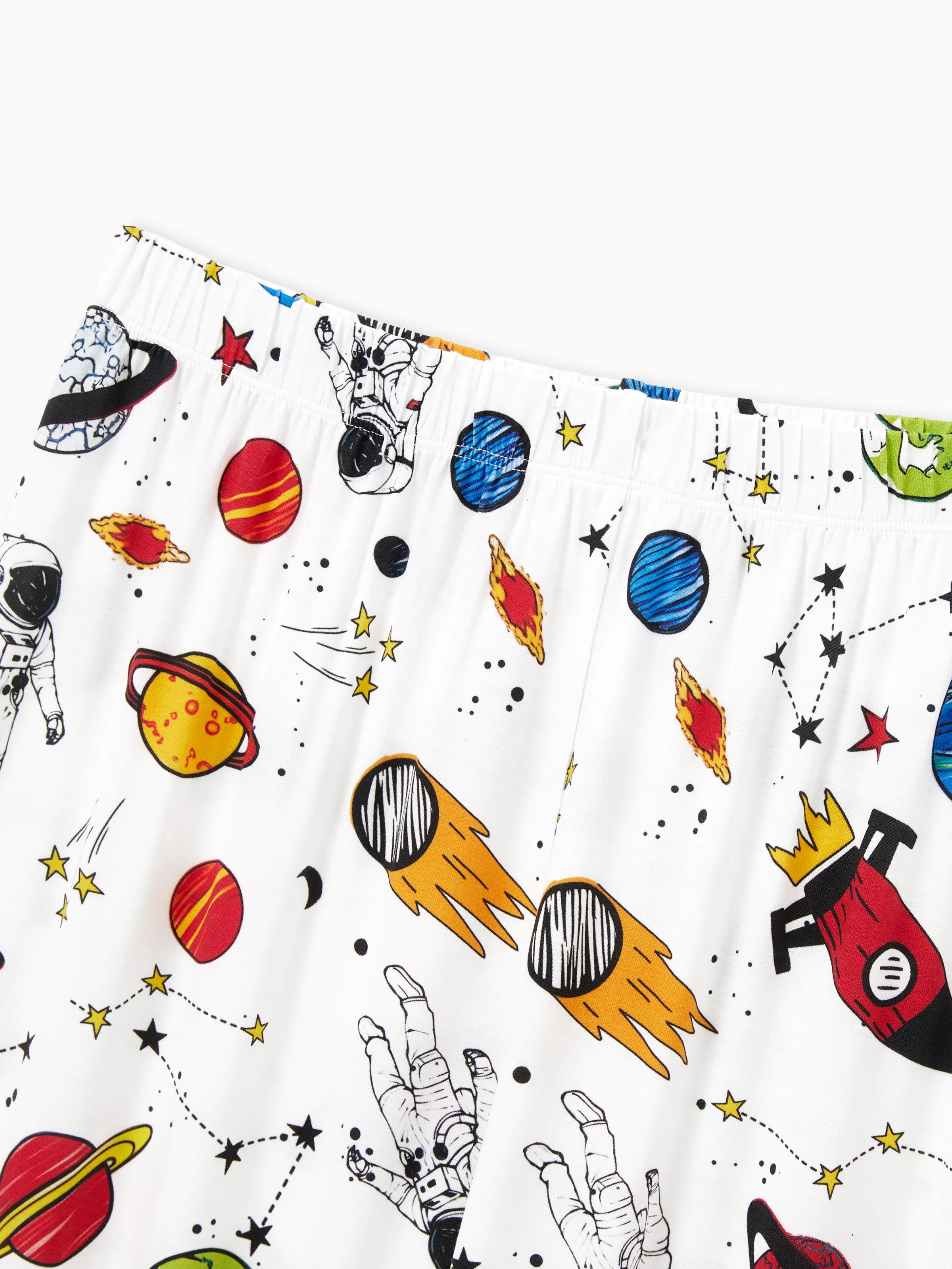 Bamboo Family Pajamas Space Theme Print Short-sleeve Matching Pajama set ( Snug-Fitting for Children ) White