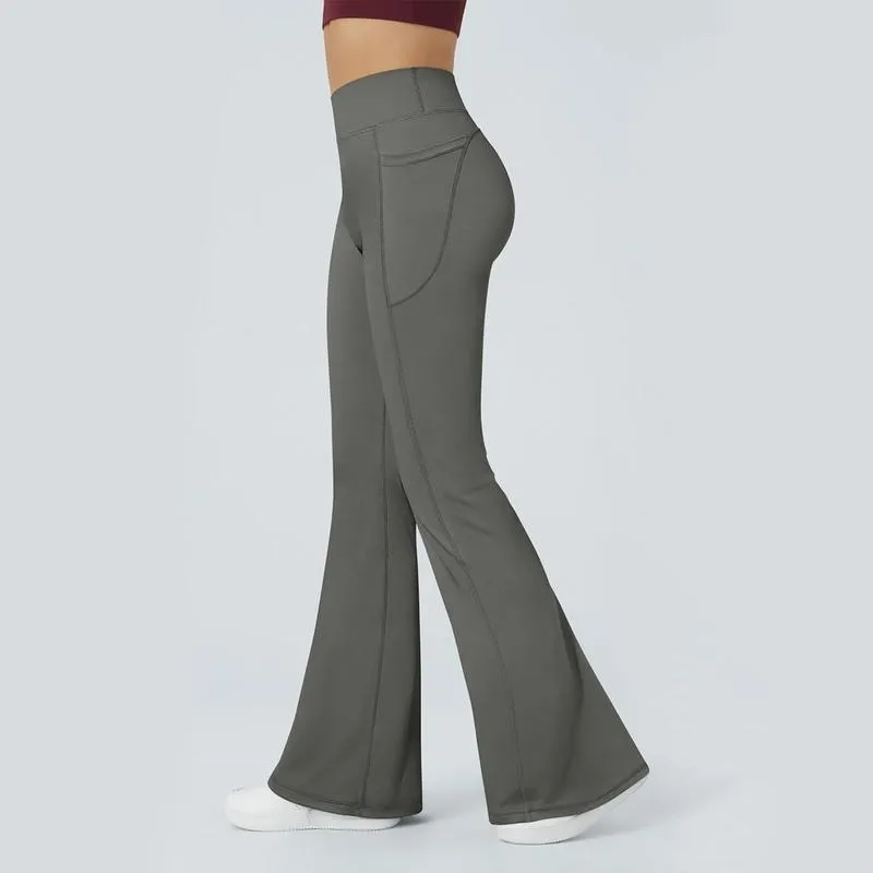 Women Workout Flare High Waist Butt Lifting Casual Soft Leg Flared Bottoms with Pockets
