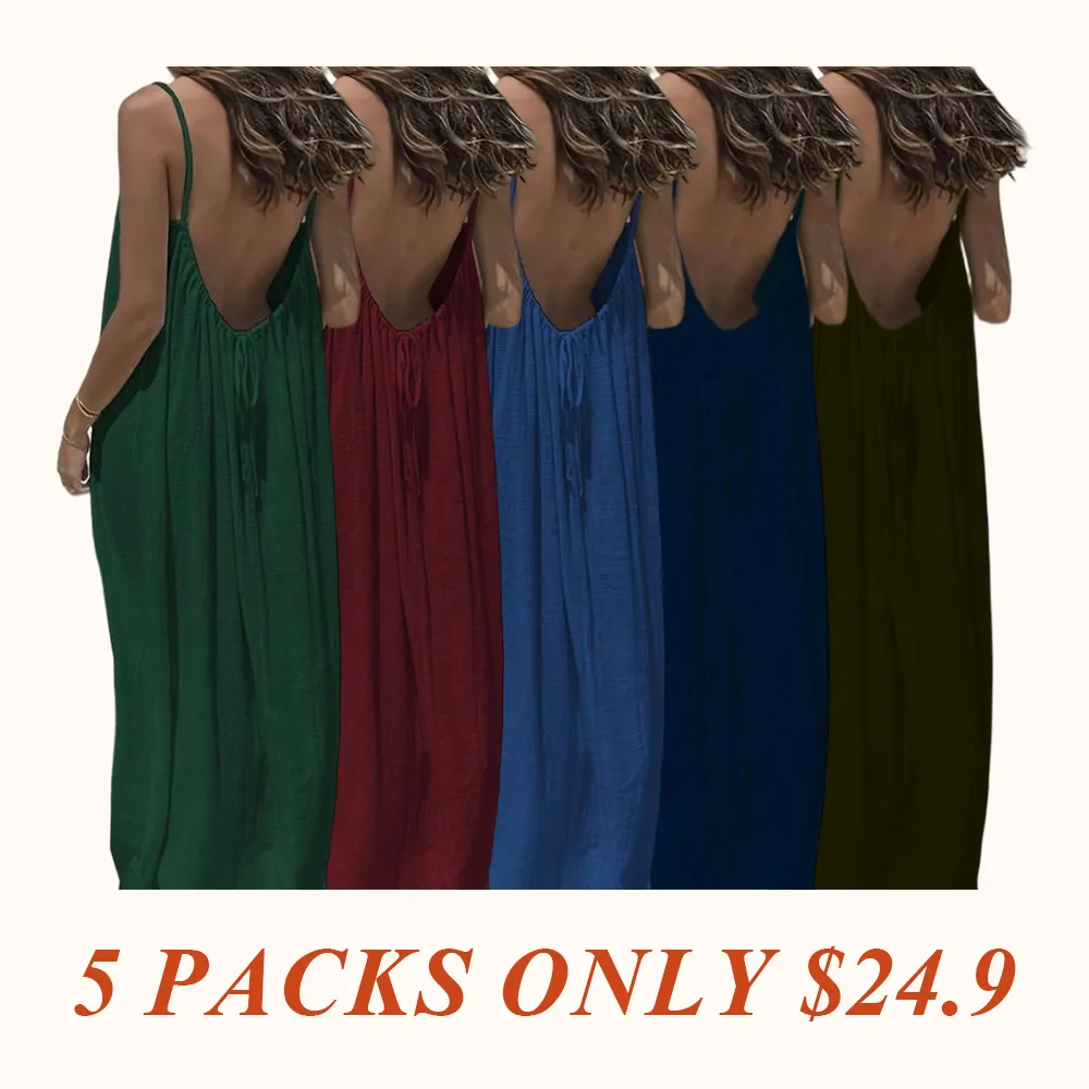 Women's Solid Color Backless Cami Dress, Casual Sleeveless Dress for Summer