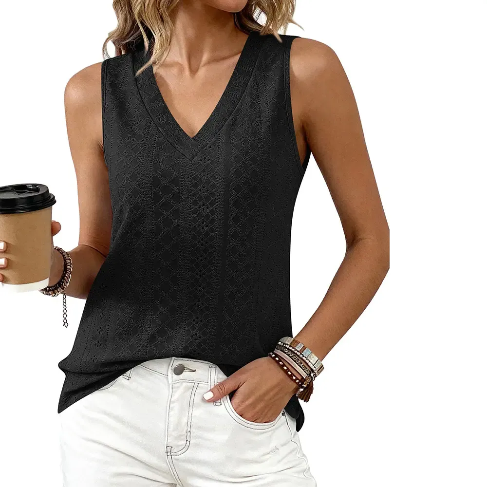 Women's Vest 2026 Summer Hollow-out Crossover V-neck Sleeveless Casual Loose Basic Style