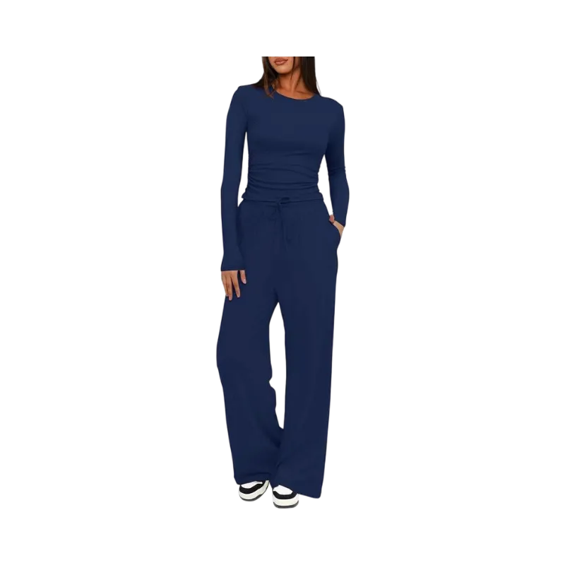 Women's Solid Ruched Drawstring Loungewear Set