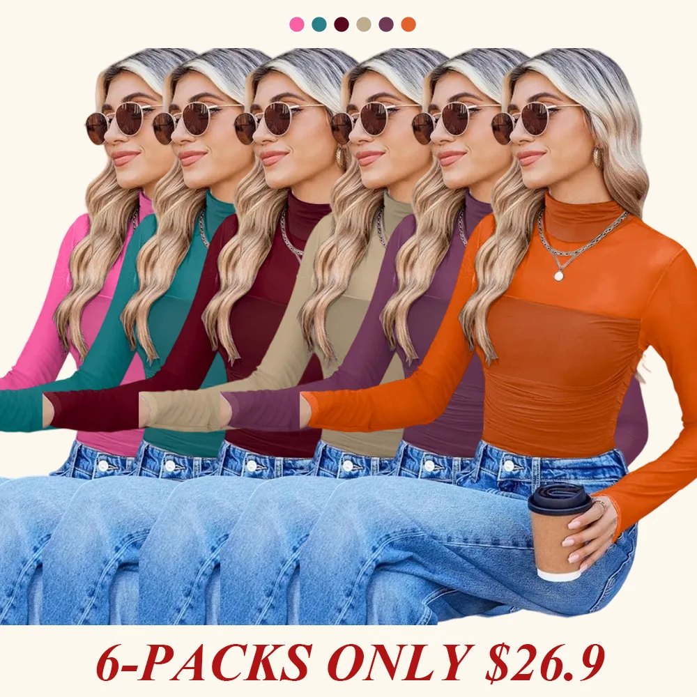 Women's Plain Round Neck Sheer Mesh Patchwork Long Sleeve Sexy Top