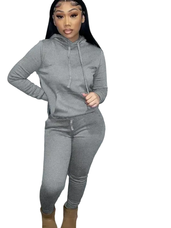 Women's drawstring hoodie and pocket sweatpants two-piece set