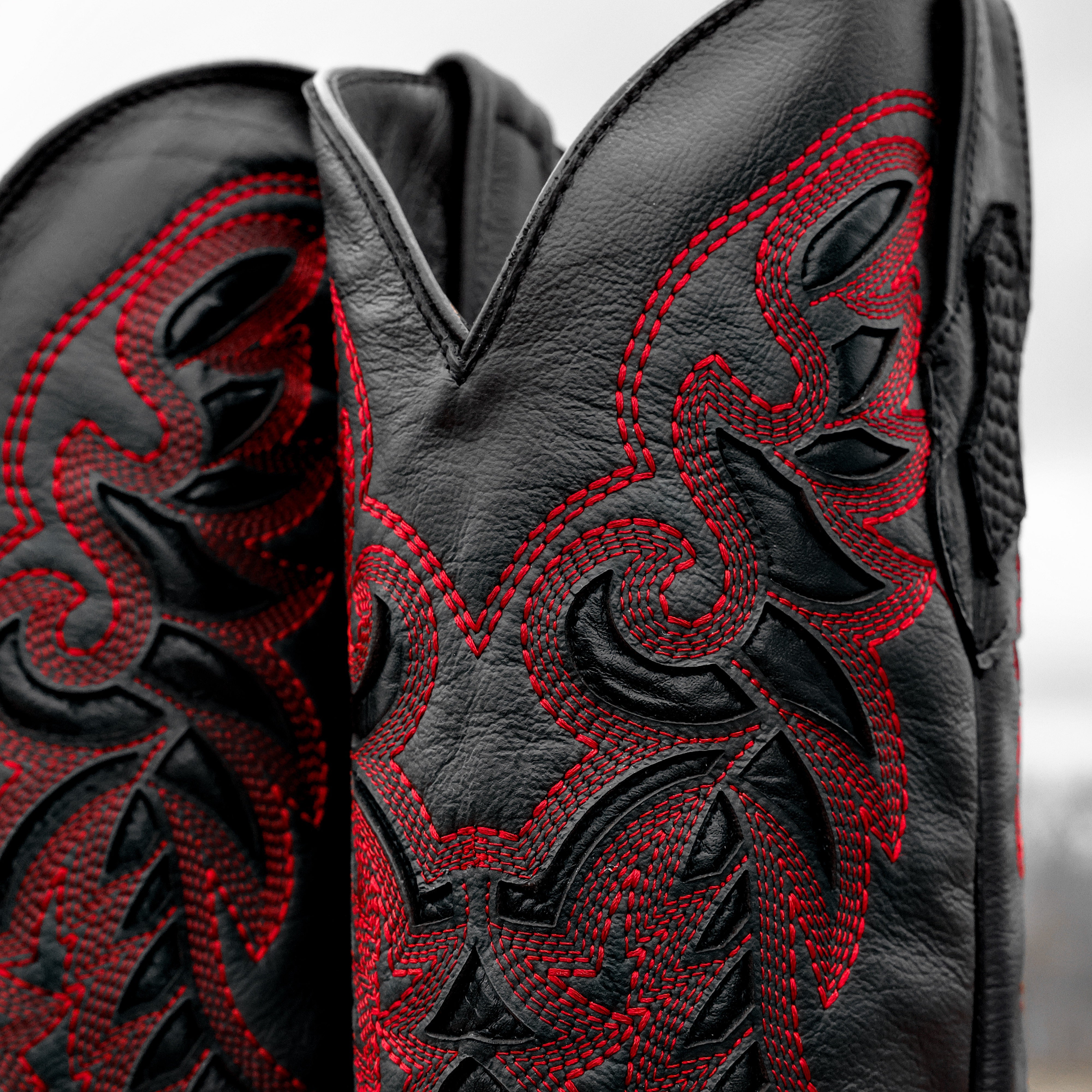 Matte Black Python Leather Boots - Square Toe