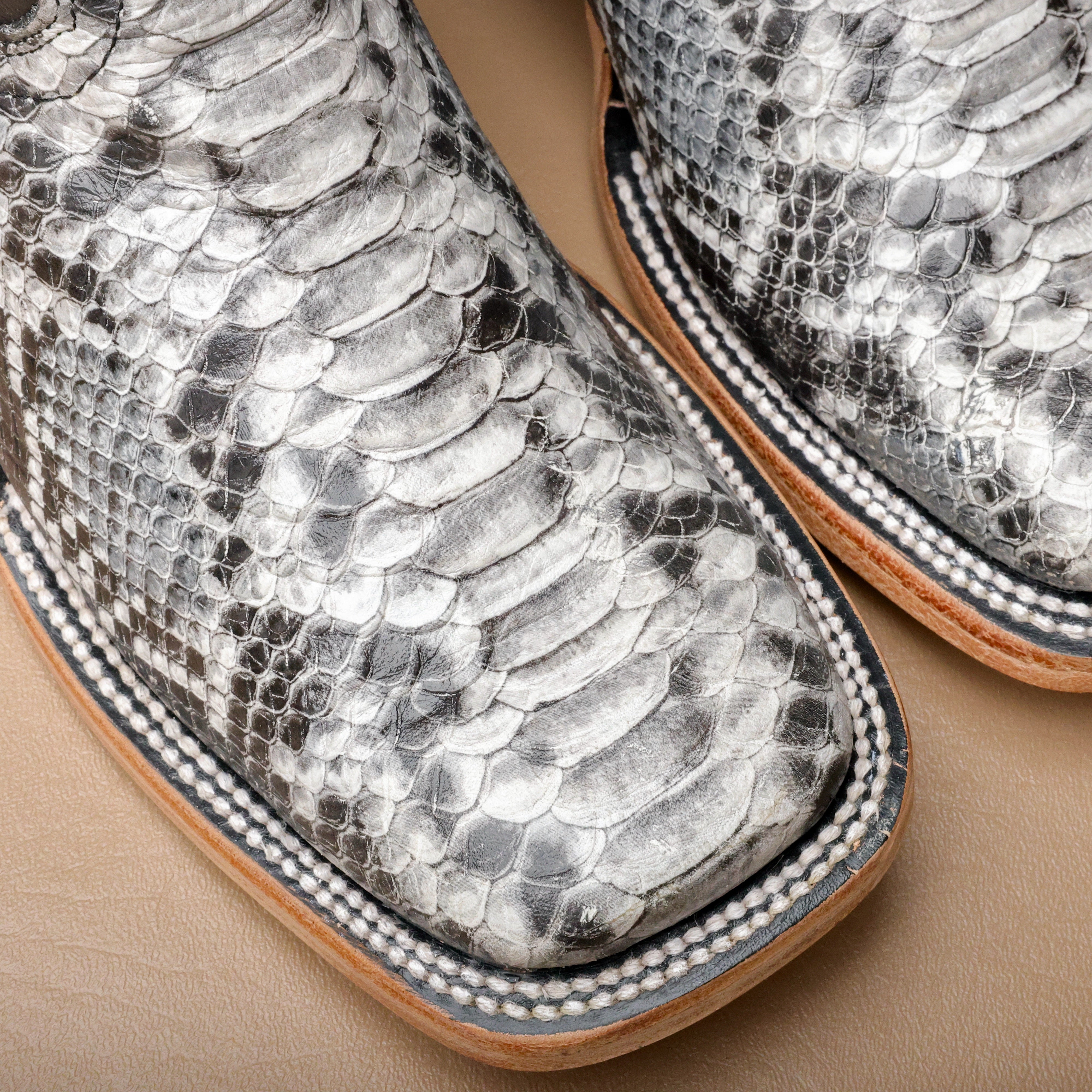 Natural Python Leather Boots - Square Toe