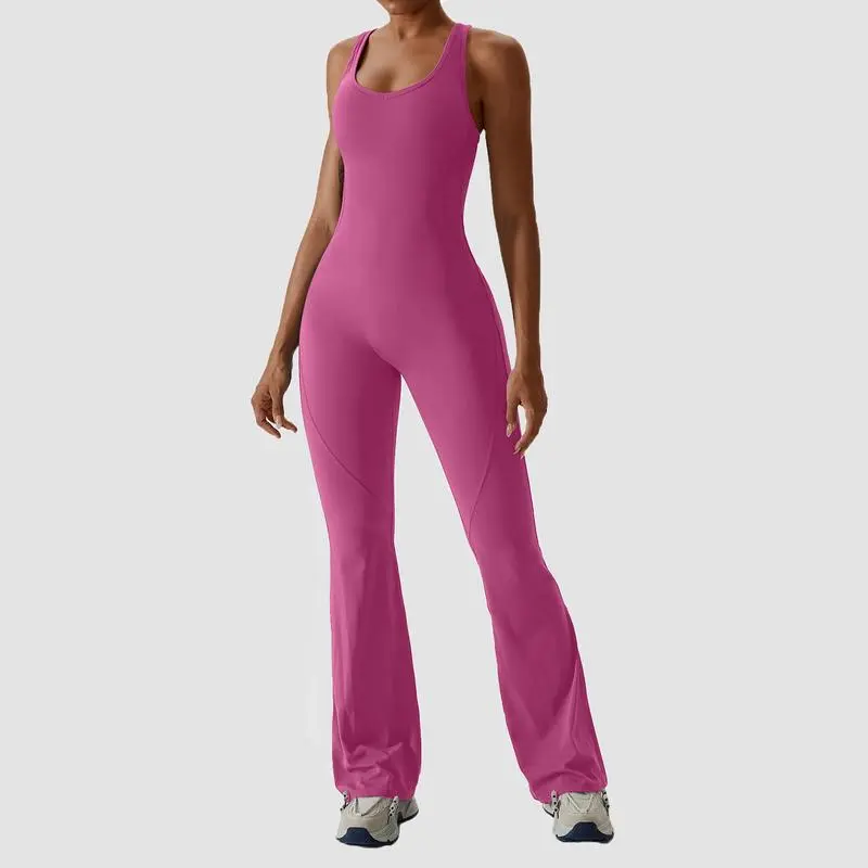 Women's Sleeveless Backless Cutout Flare Tummy Control Jumpsuit