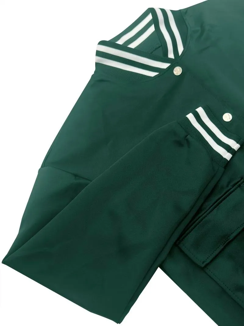 Women's Casual Baseball Jacket, Solid Color Sports Wear, Pocket Sportswear