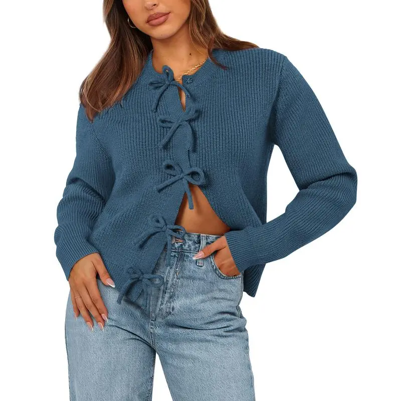 Open Front Long Sleeve Button Cardigan Sweaters for Women