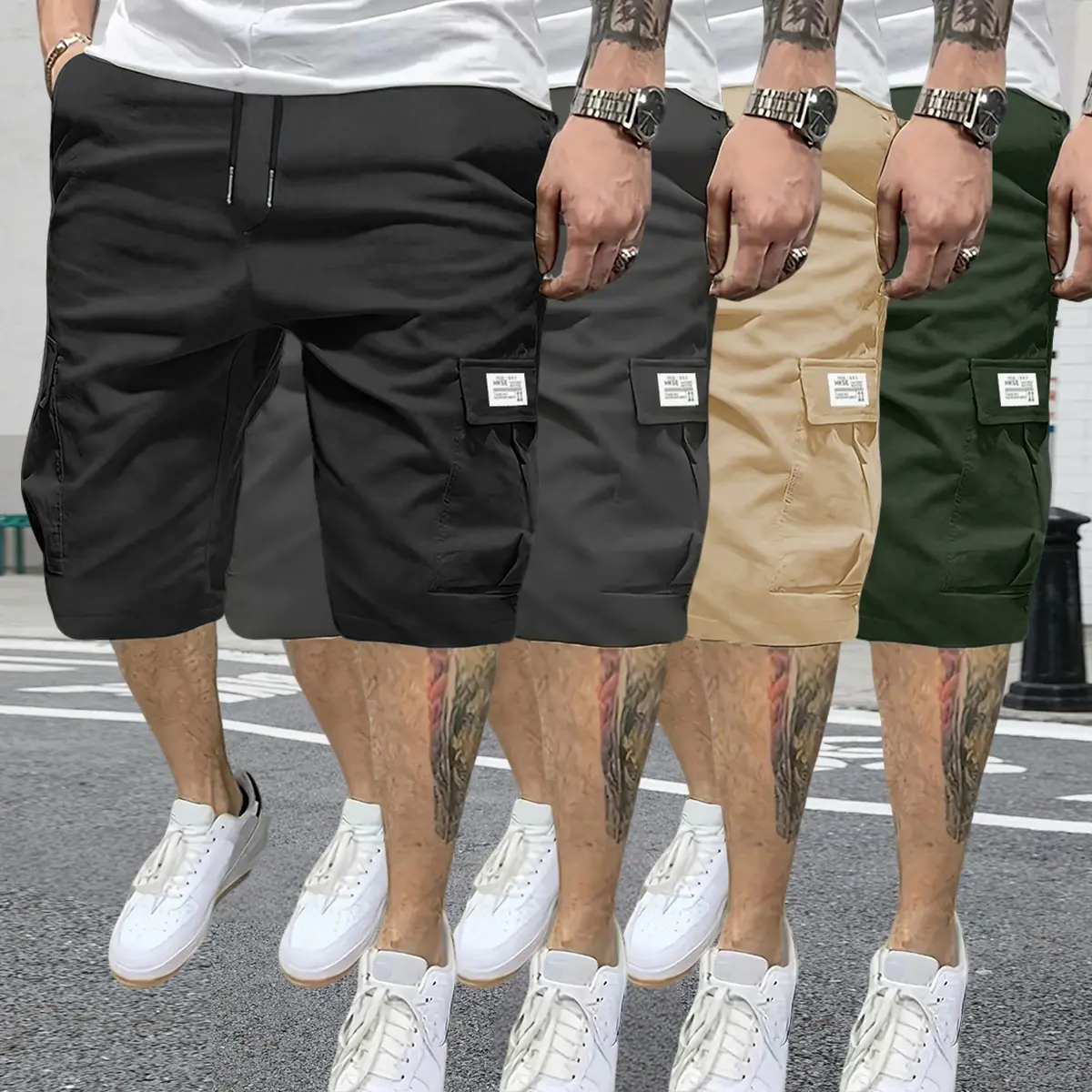 Fashionable summer lightweight loose straight-leg casual shorts, durable multifunctional work shorts suitable for camping, cycling, and hiking.