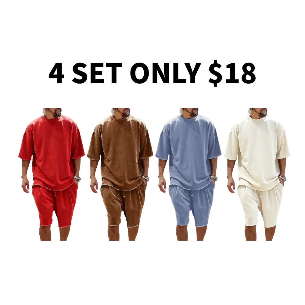 Men's Textured Sweatsuit Loose Fit Casual Sports Outfits