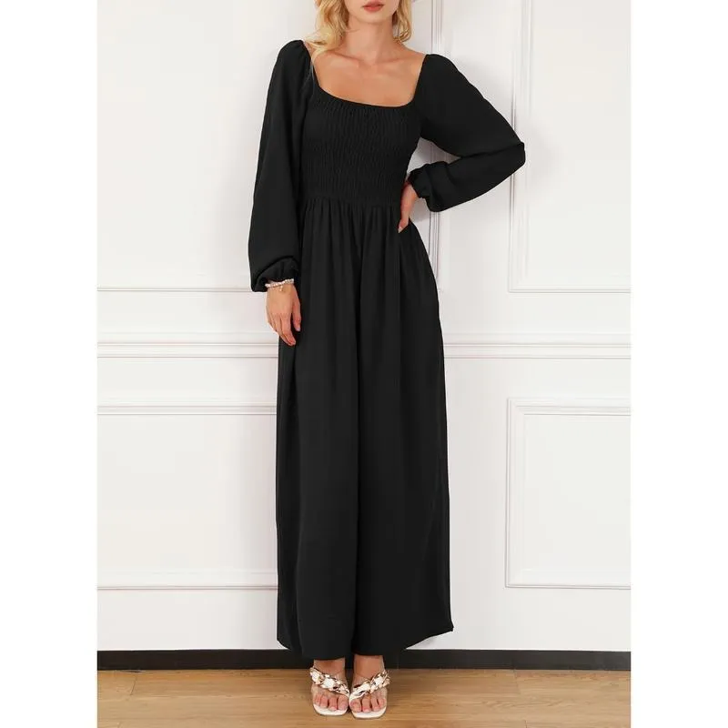 Women's Casual Loose Overalls Jumpsuits One Piece Long Sleeve Wide Leg Long Pant Rompers With Pockets