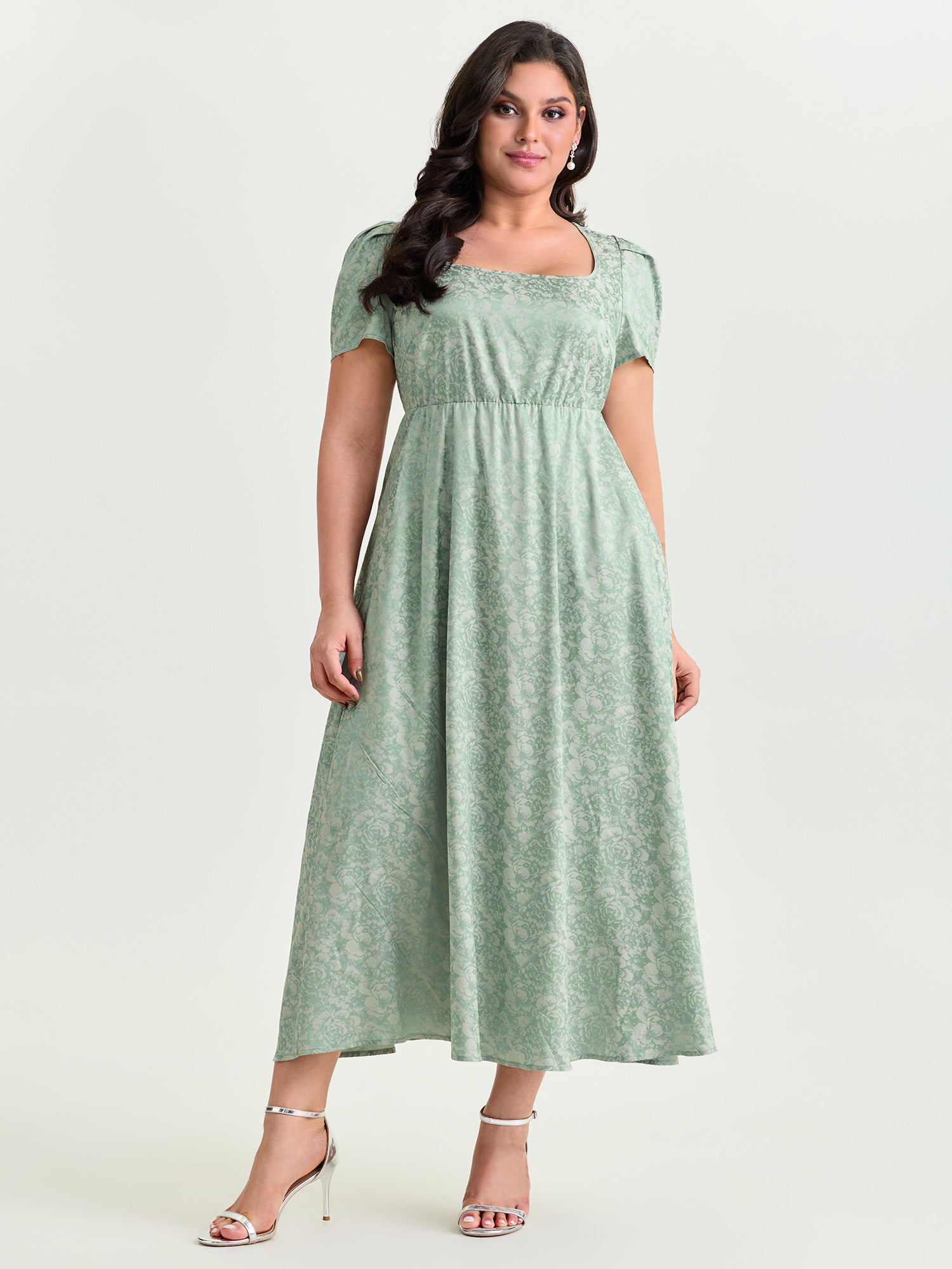 Floral Texture Square Neckline Party Maxi Dress