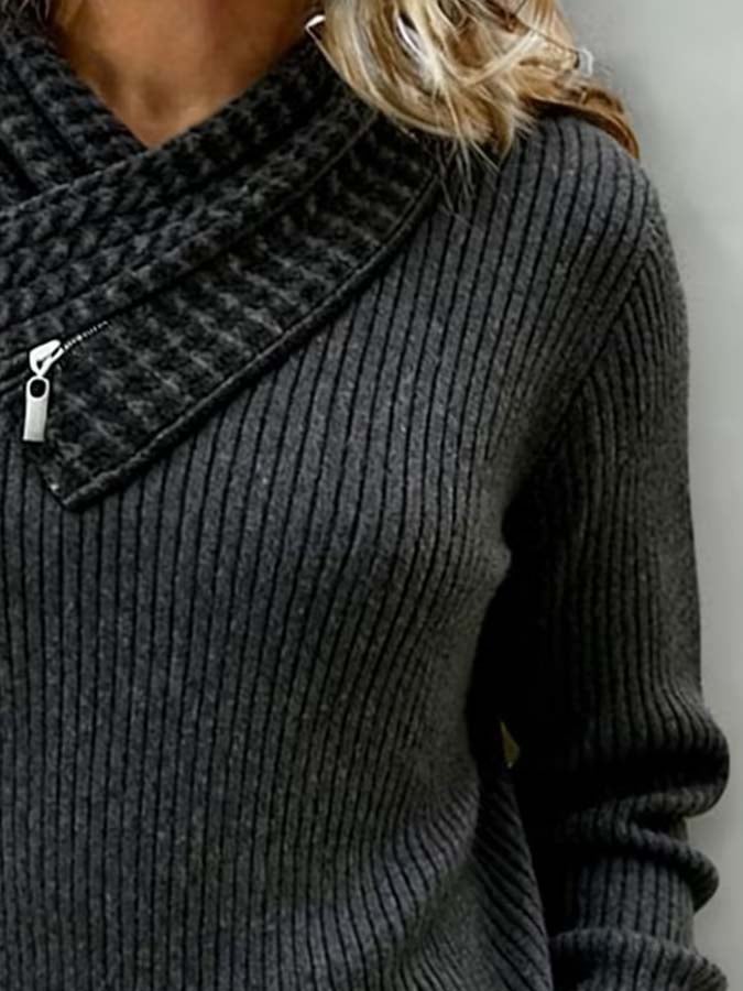 Women'S Casual Solid Color Zipper Sweater