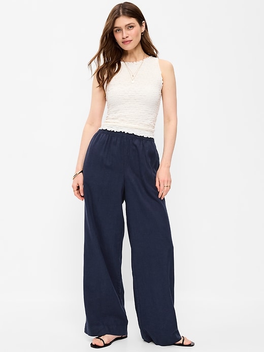 Women's High-Waisted Linen-Blend Wide-Leg Pants
