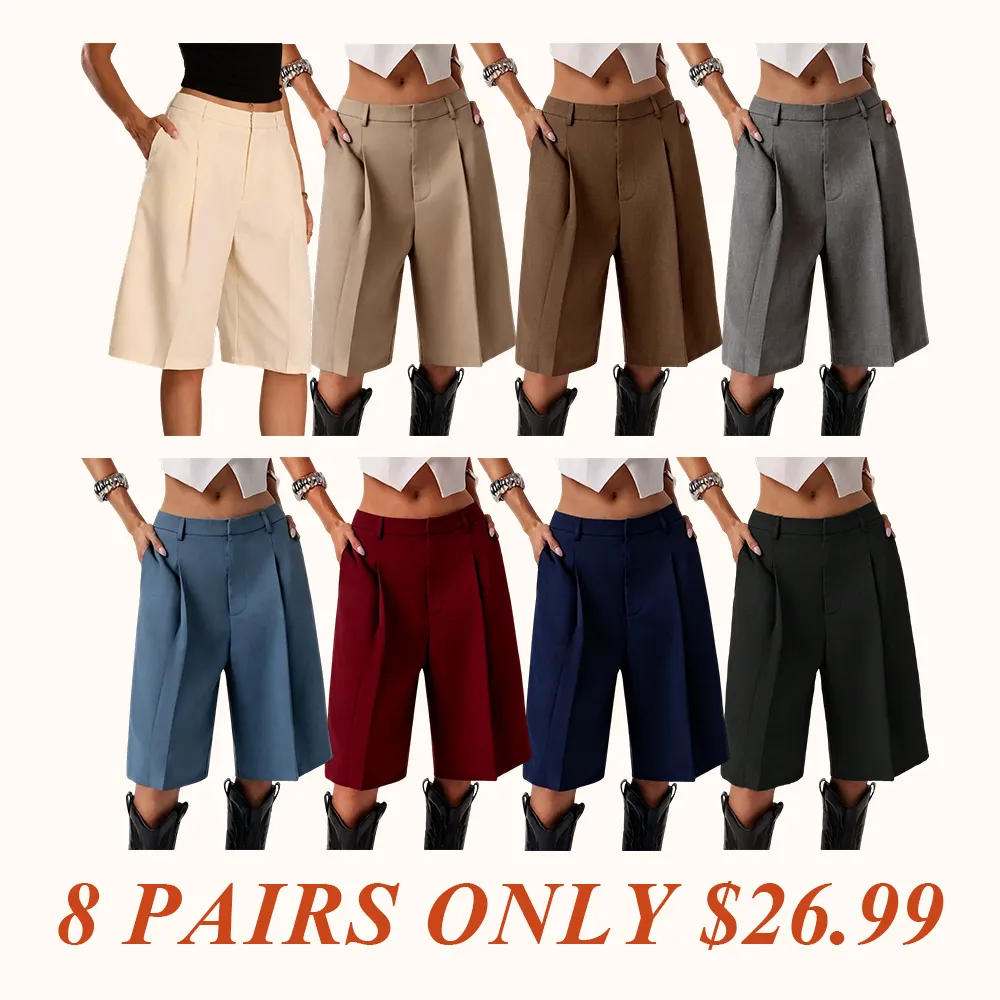 Women's Solid Color Simple Commuter Bermuda Shorts, All Seasons Business Casual Long Pants