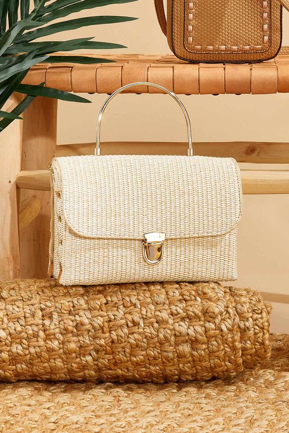 Gold Handle Straw Crossbody