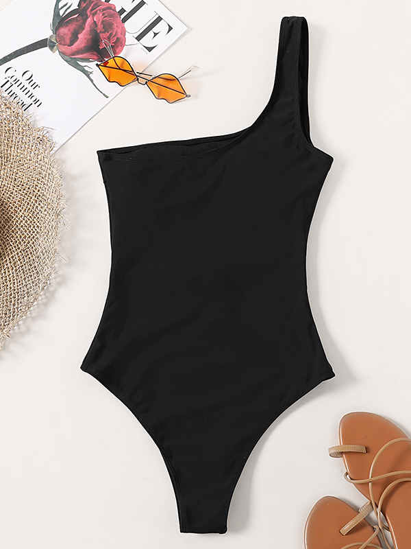 One-Shoulder Belted Chinlon One-Piece Swimwear
