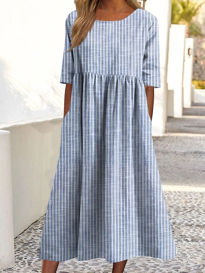 Women's Retro Striped Art Print Dress- Fast Shipping
