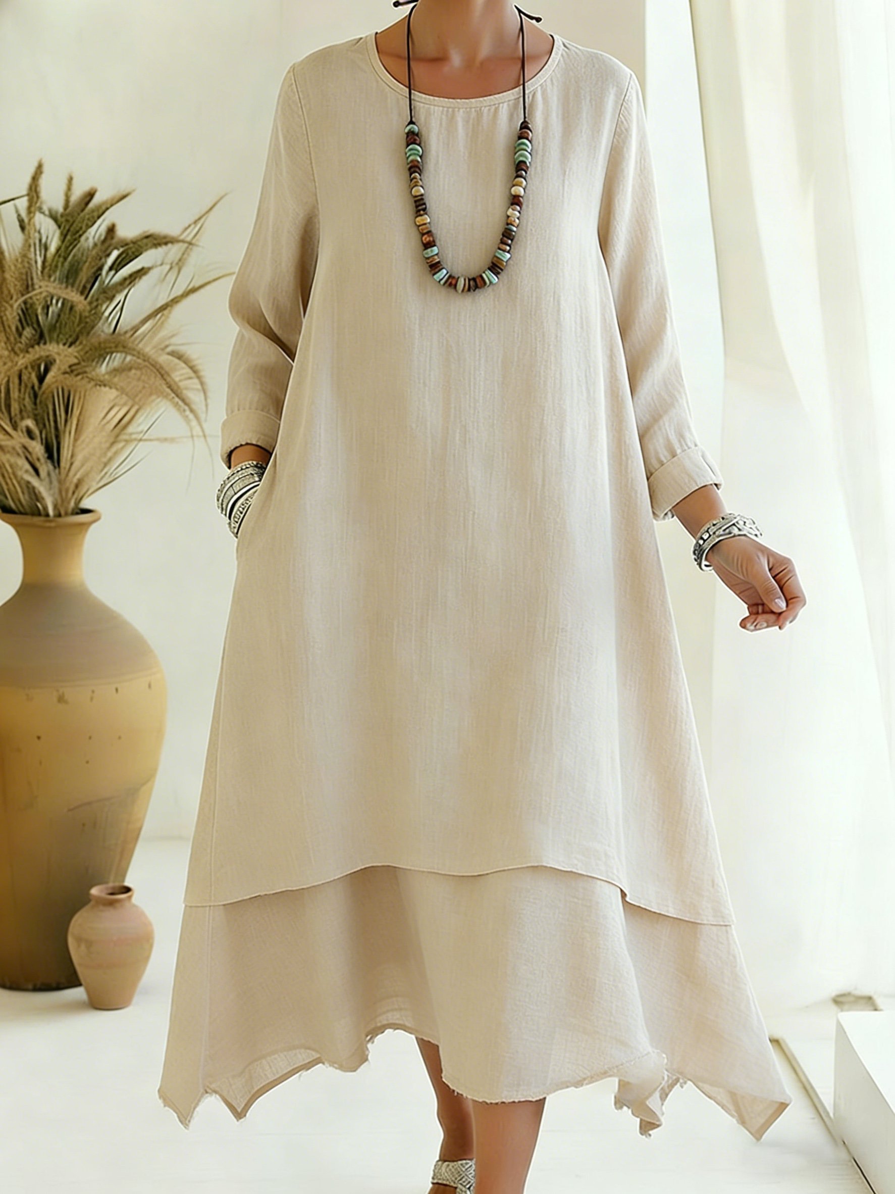 Women's Casual Retro Loose Cotton Linen Dress- Fast Shipping