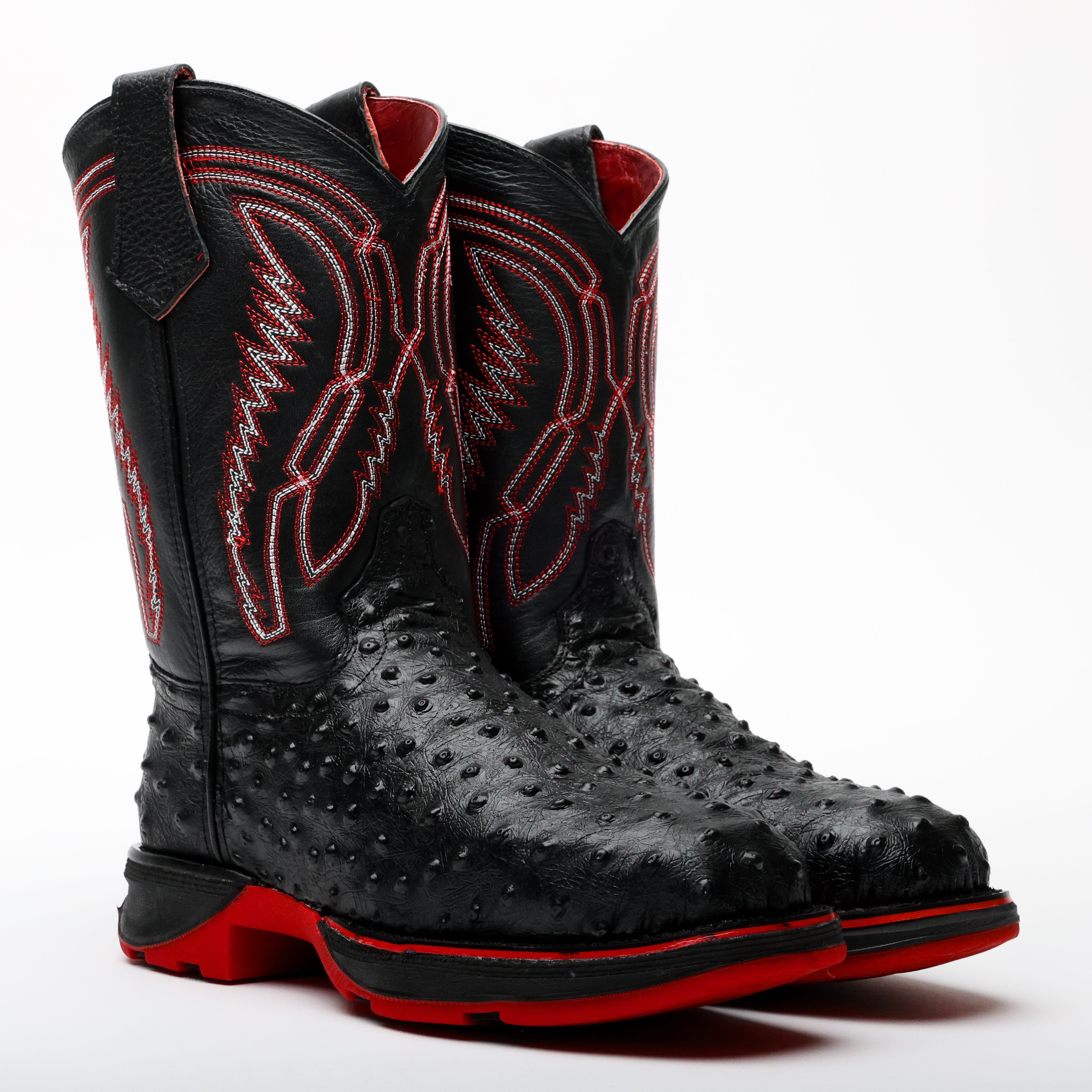 Black Ostrich Leather Boots With 3D Lightweight Sole - Composite Toe