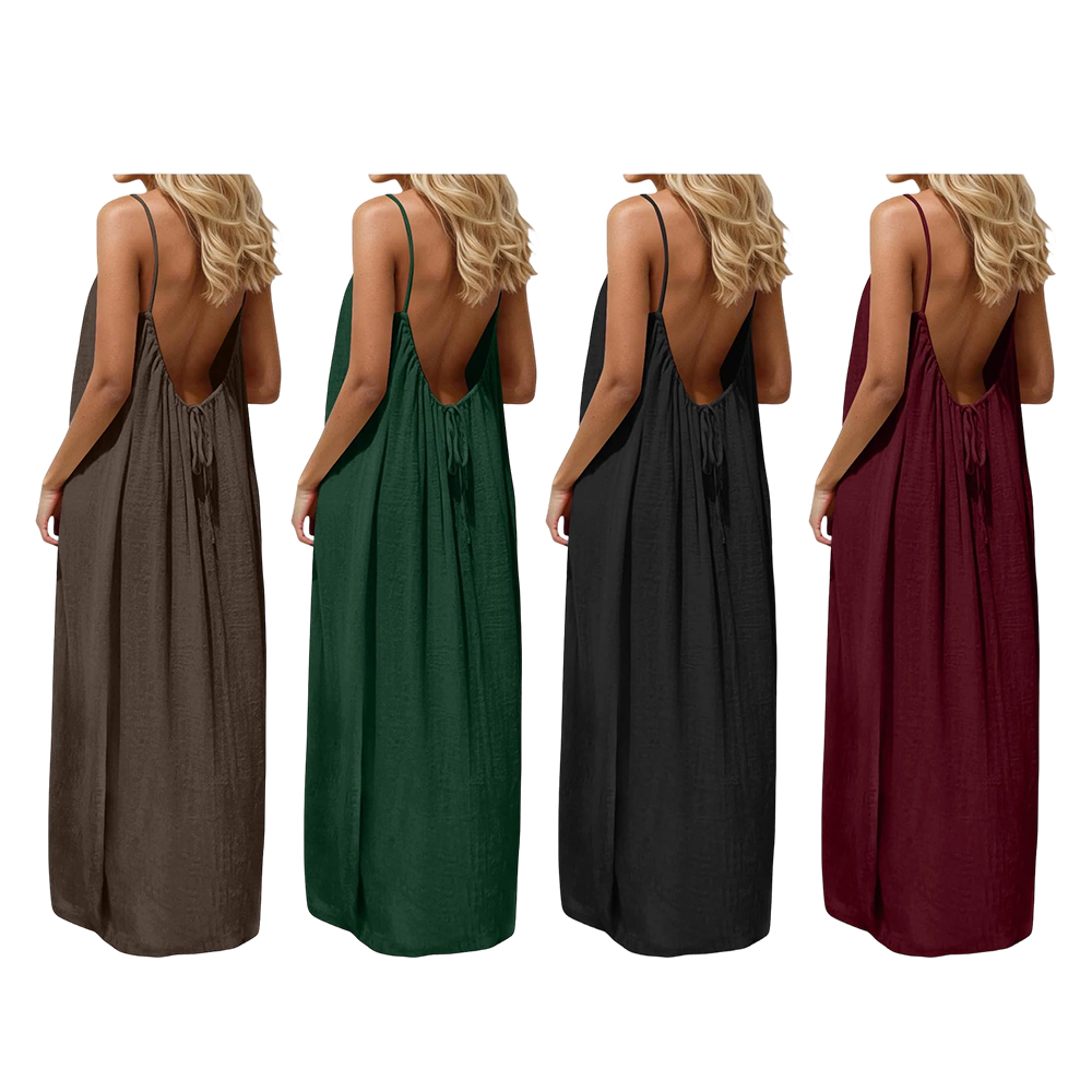 Backless Cami Dresses for Women Cami Lounge Dress Backless Sleeveless House Dress Long Sundress with Back Tie