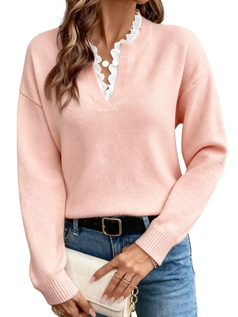 Women's knitted sweater, V-neck pullover