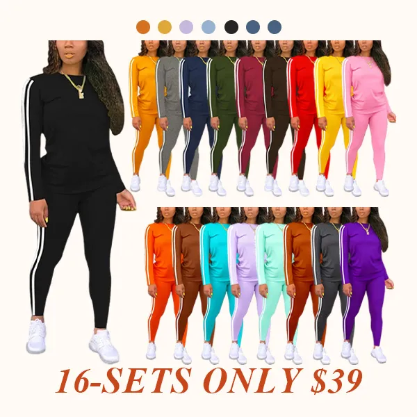 Women's solid color long-sleeved top and pants set