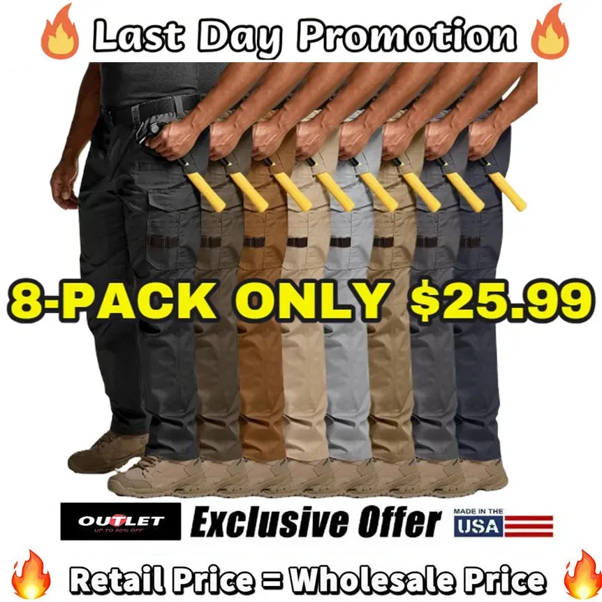 🔥8-PACK Today Only $25.99🔥Men's Ripstop Work Pants,Water Resistant Outdoor Tactical Pants