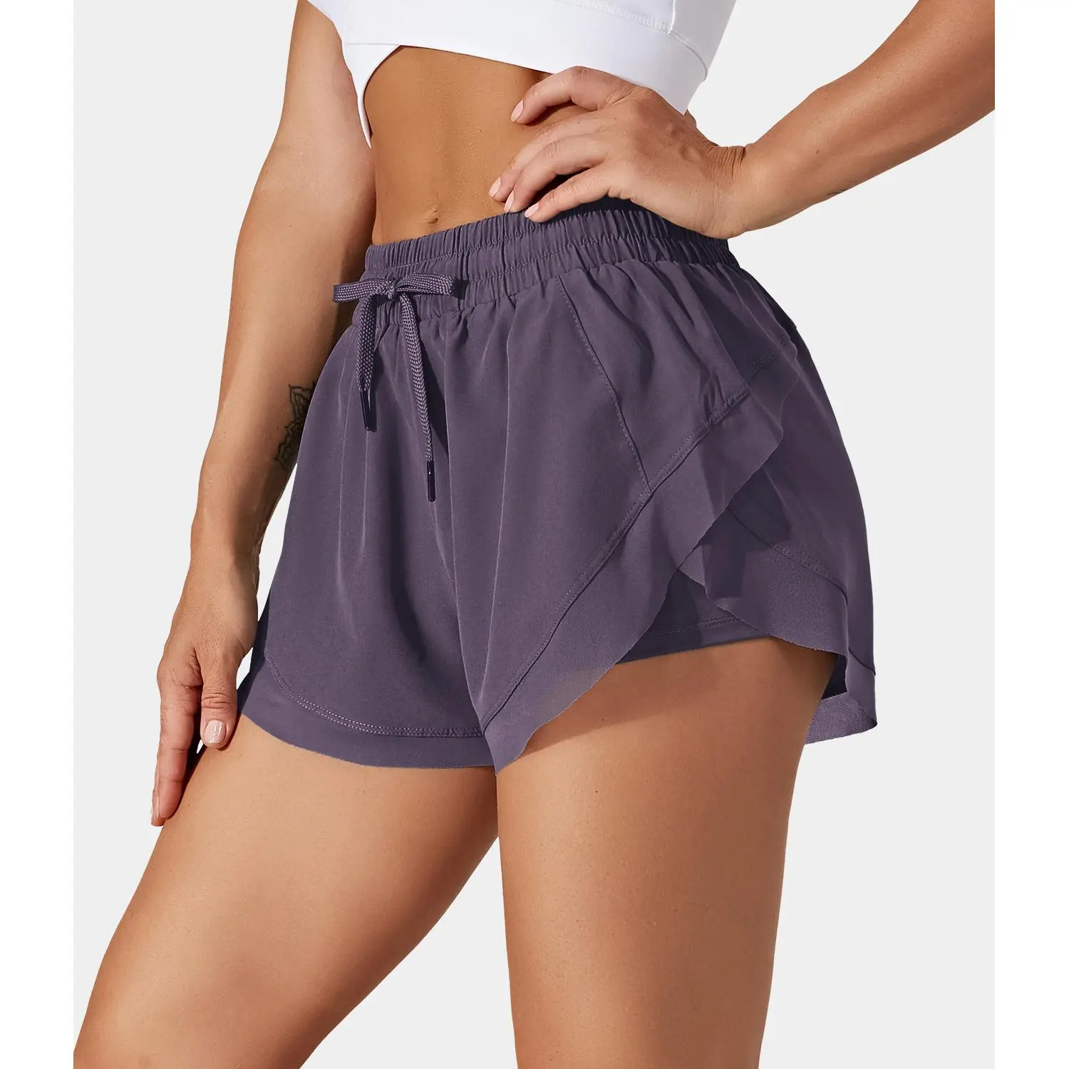 Drawstring Contrast Flowy Mesh Dolphin 2-in-1 Shorts