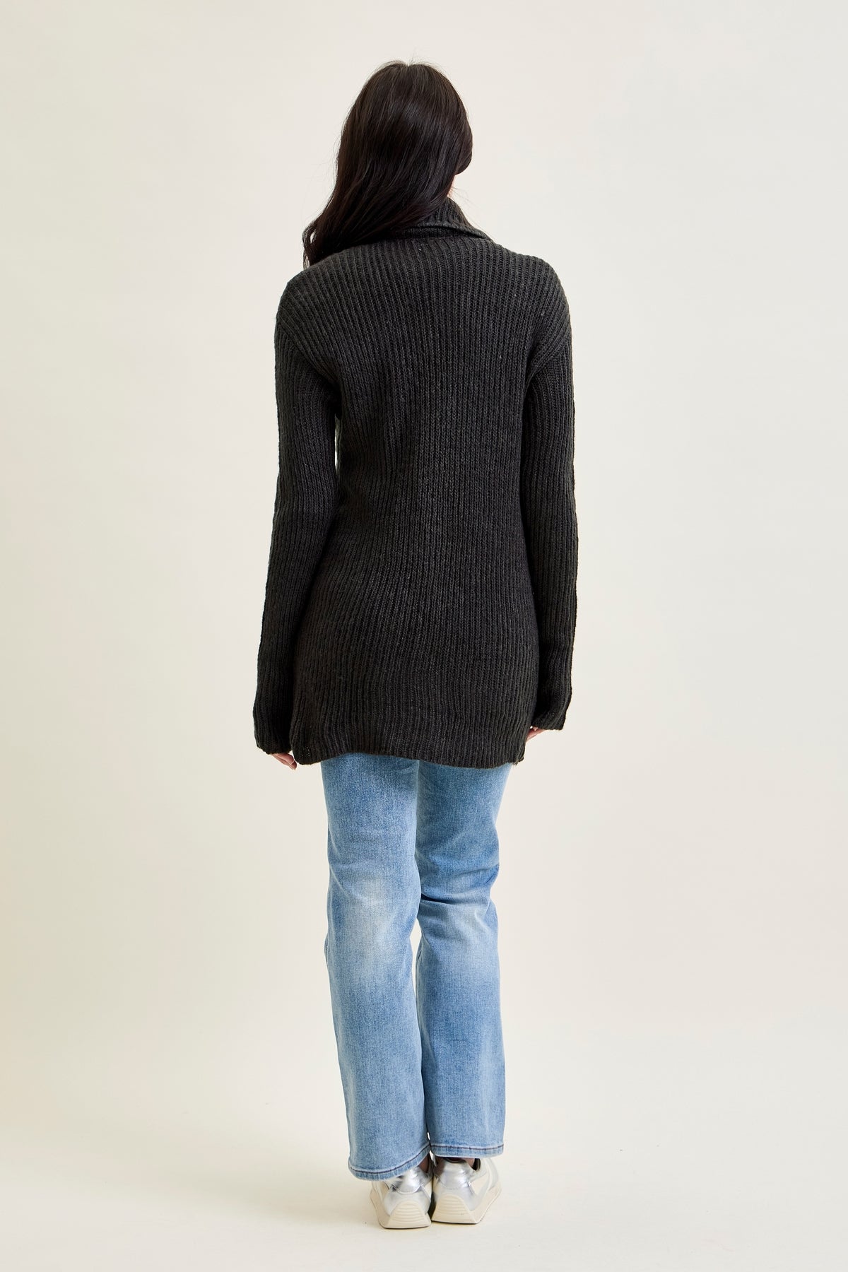 Drape Front Cardigan Charcoal Grey Sweater