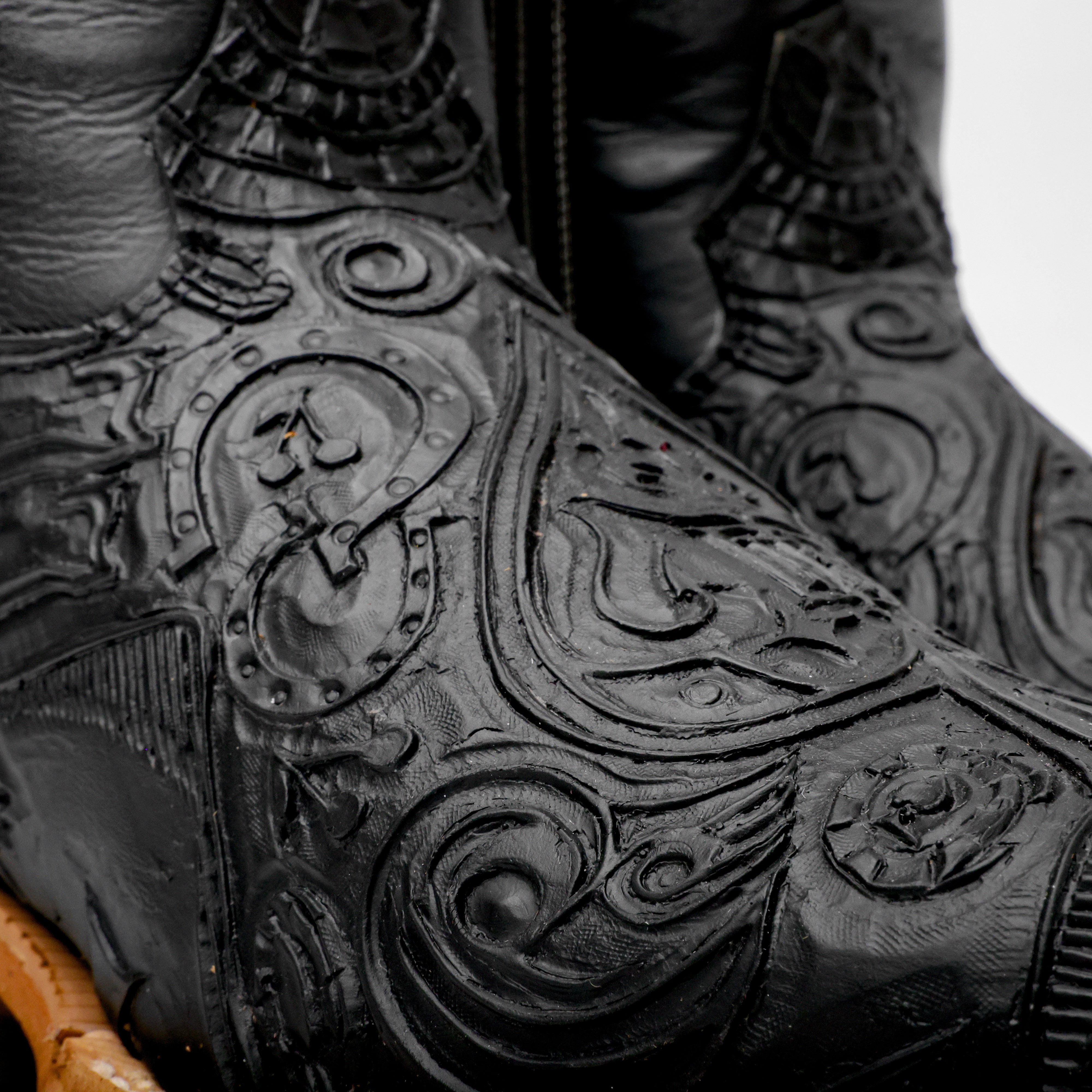 “Ace Of Spades” Black Leather Boots - Square Toe