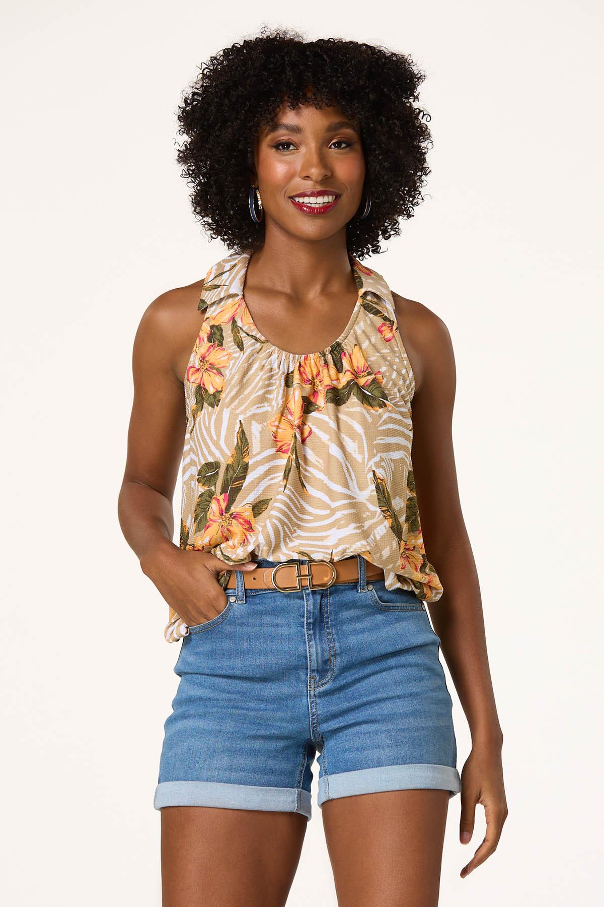Textured Tropical Floral Tank