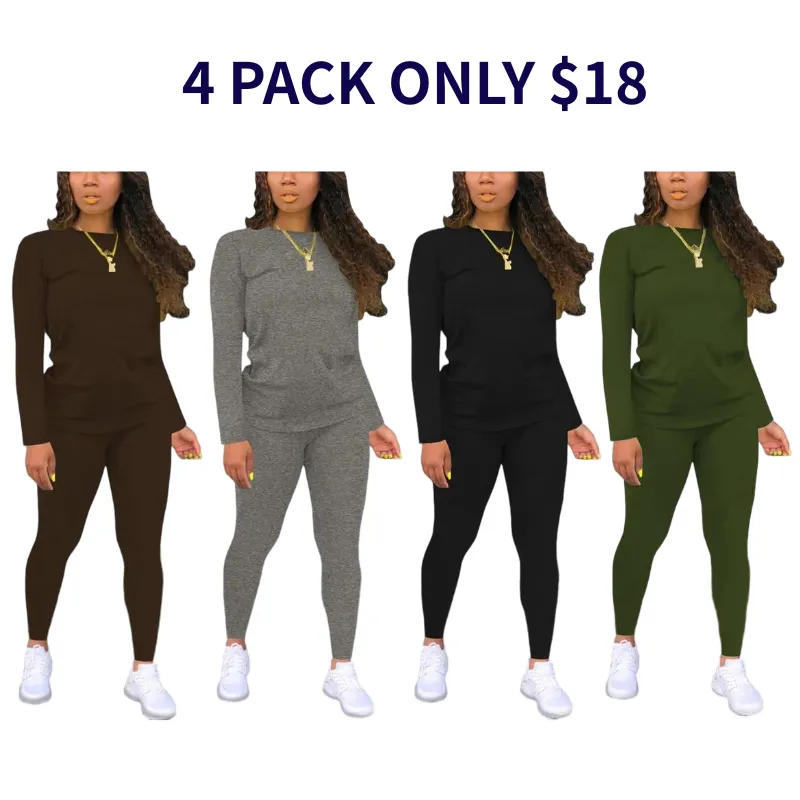 Women's Minimalist Chic Solid Long Sleeve Tee & Elastic Waist Pants Set