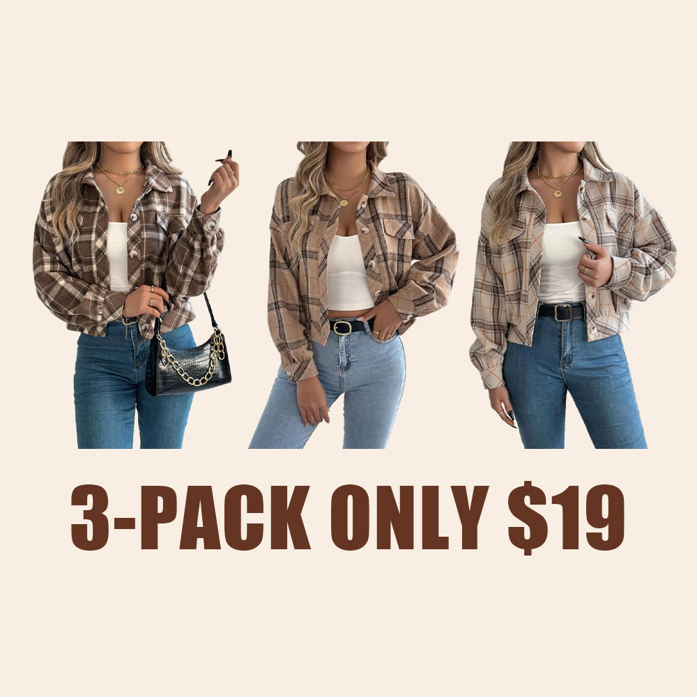 Women's Plaid Button Front Drop Shoulder Jacket