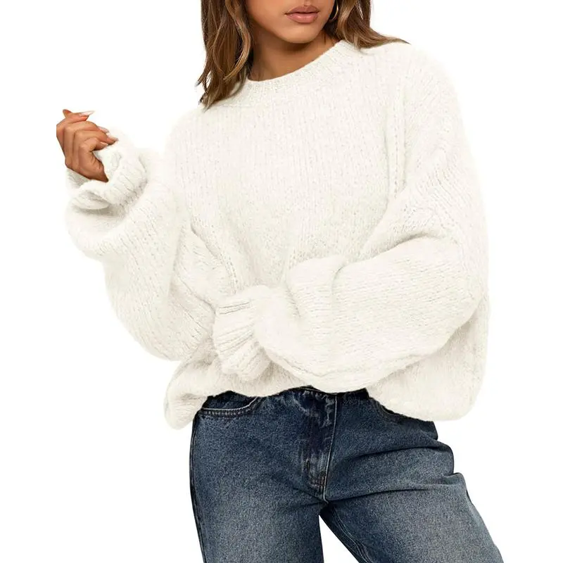 Women's Oversized Sweater Crewneck Long Sleeve Fuzzy Knit Chunky Pullover Sweaters