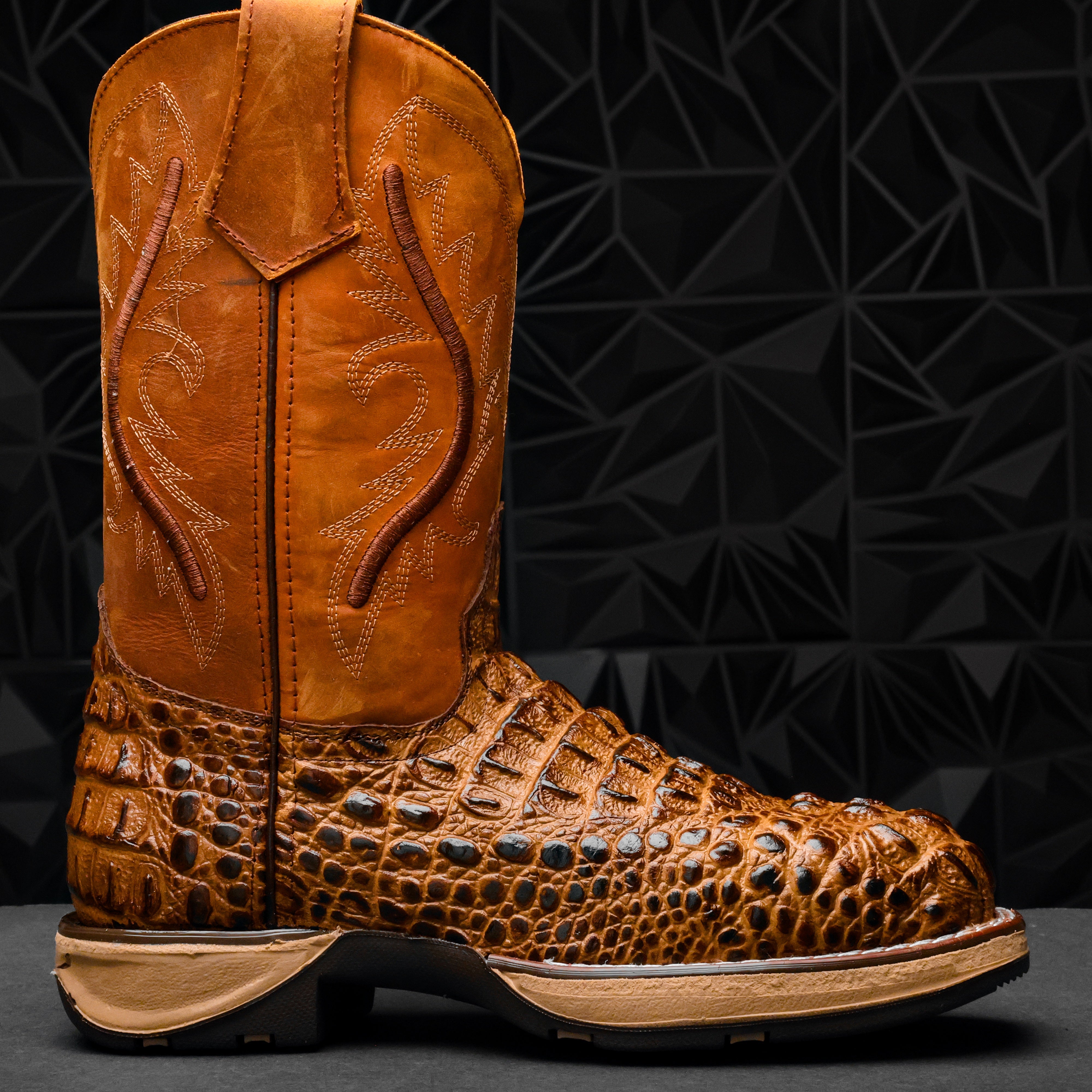 Honey Caiman Neck Leather Boots With 3D Lightweight Sole - Composite Toe
