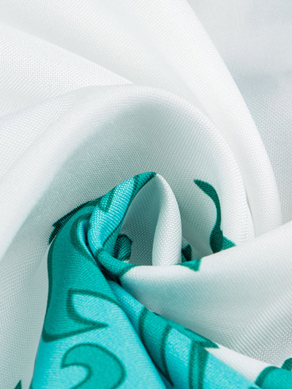 Vacation Puff Sleeves Loose Printed V-Neck Jumpsuit