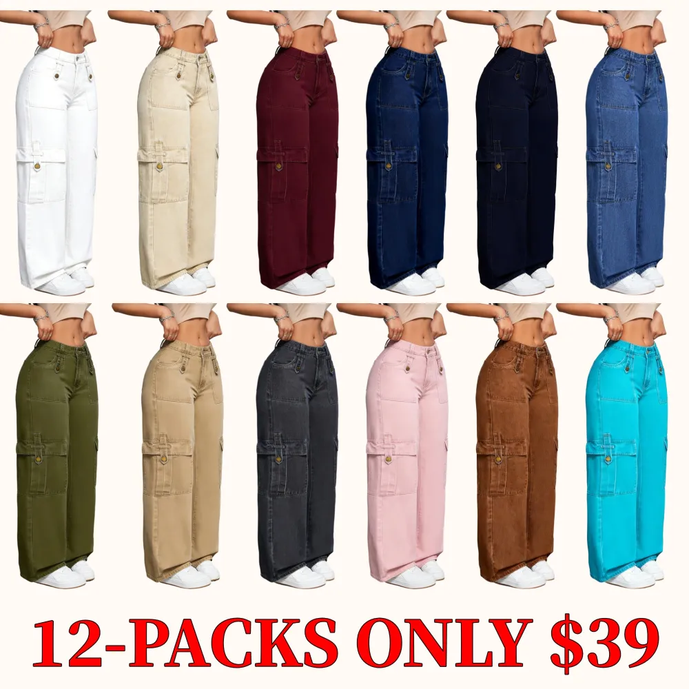 Women's stretchy multi-pocket denim jeans