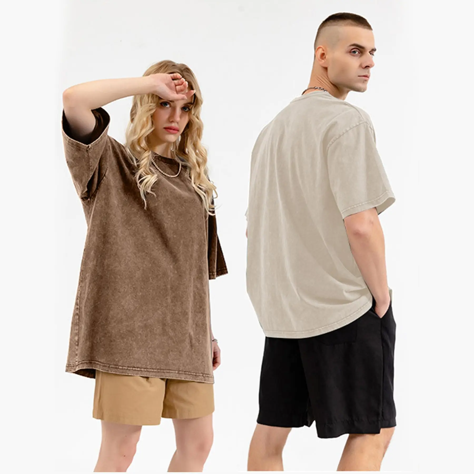 Women's Oversized T Shirts Acid Wash Cotton Crew Neck Half Short Sleeve Summer Unisex Tees Casual Loose Fit Solid Streetwear Comfortable Tops Basic Womenswear Plain Tshirt