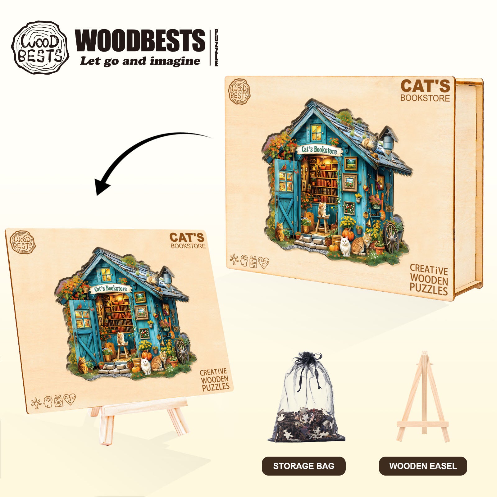 Cat's Bookstore Wooden Jigsaw Puzzle