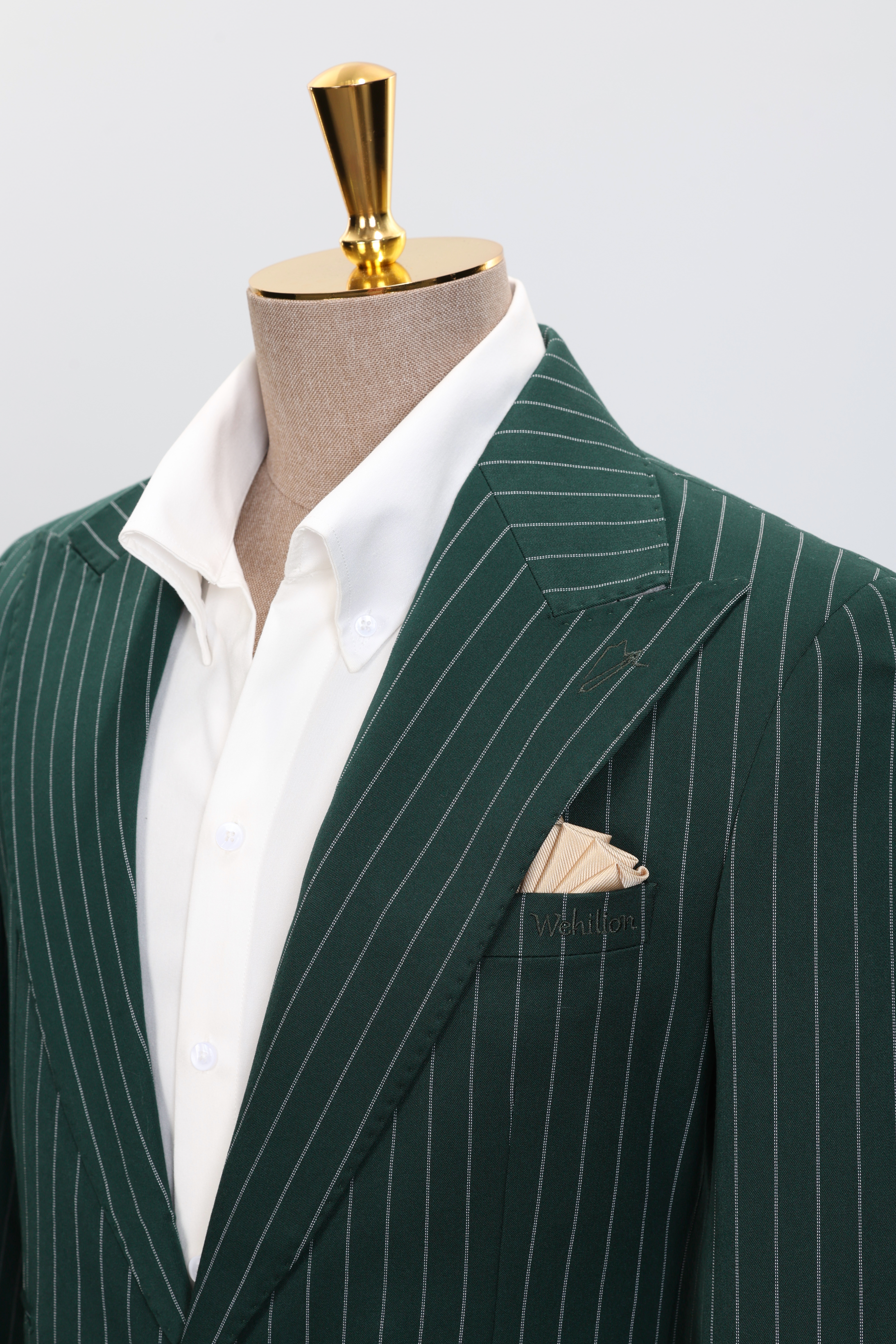 Men's Dark Green Pinstripe Single-Breasted Blazer