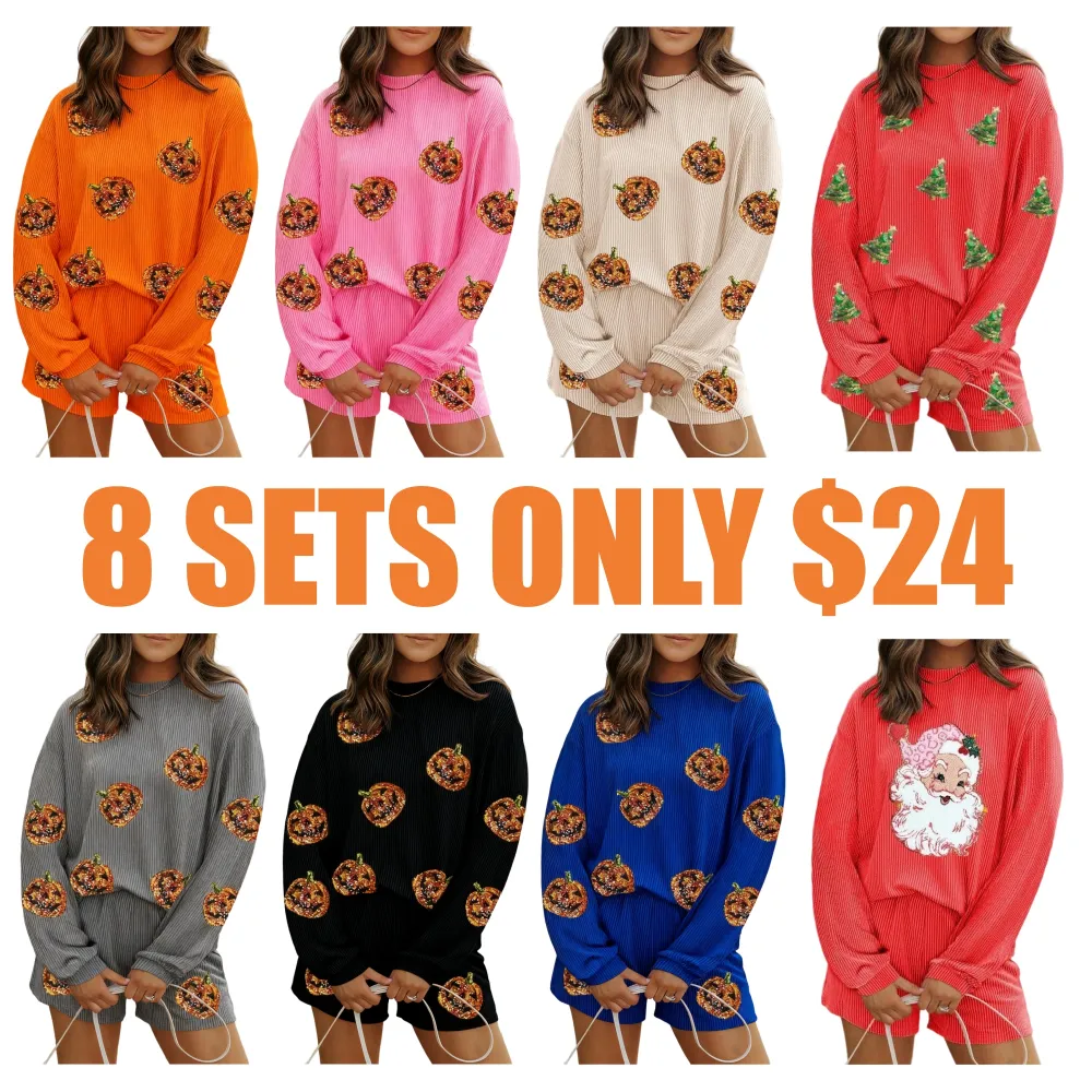 Women’s Sequin Pullover & Shorts Set – 2-Piece Casual Outfit