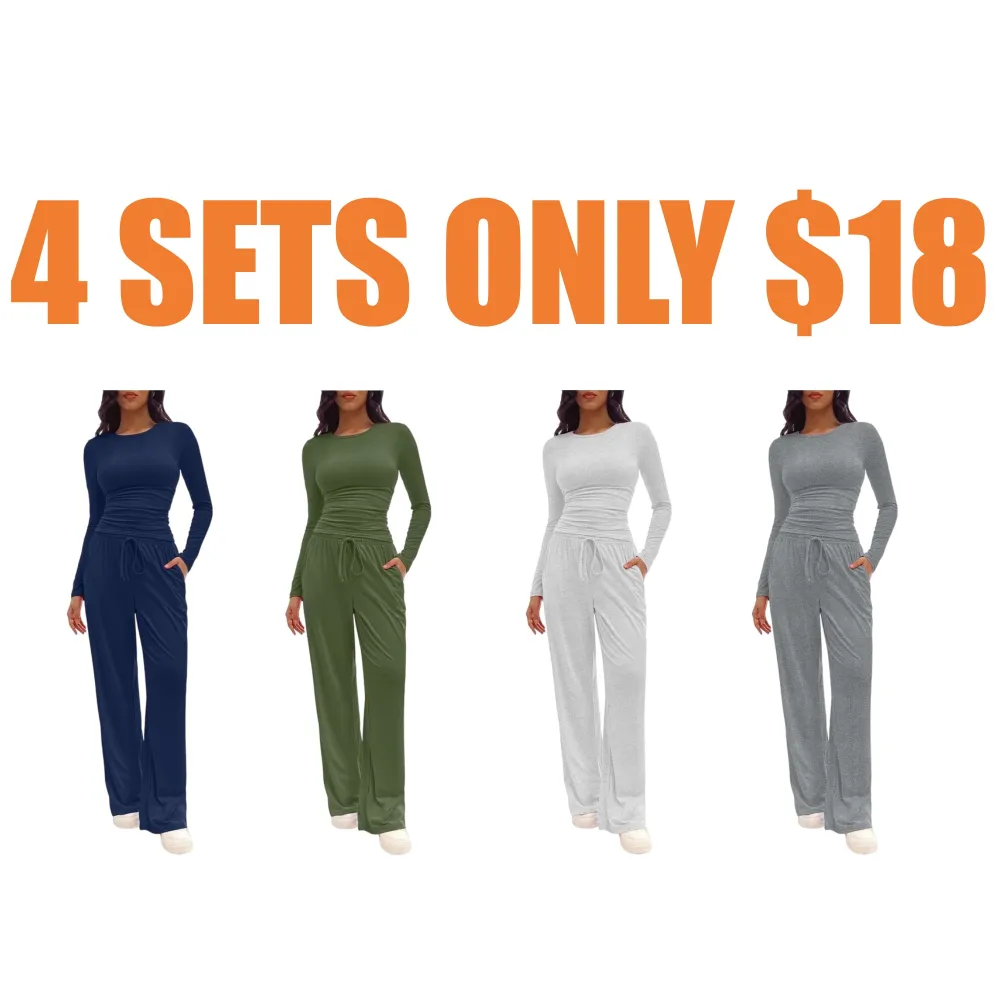 Women's Solid Ruched Tee & Drawstring Pocket Pants Lounge Set