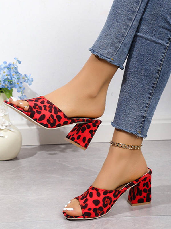 Leopard Open Toe Slippers Pumps Sandals