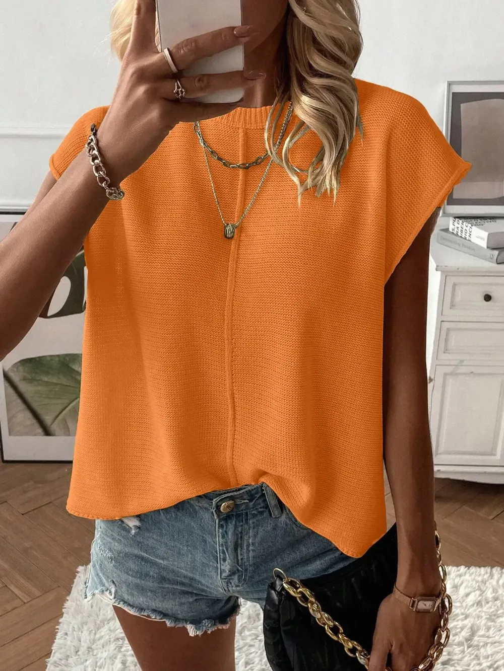 Women's Solid Color Sweater Vest, Casual Fashion Round Neck Knit Top for Summer, Fashion Women's Knitwear for Daily Wear