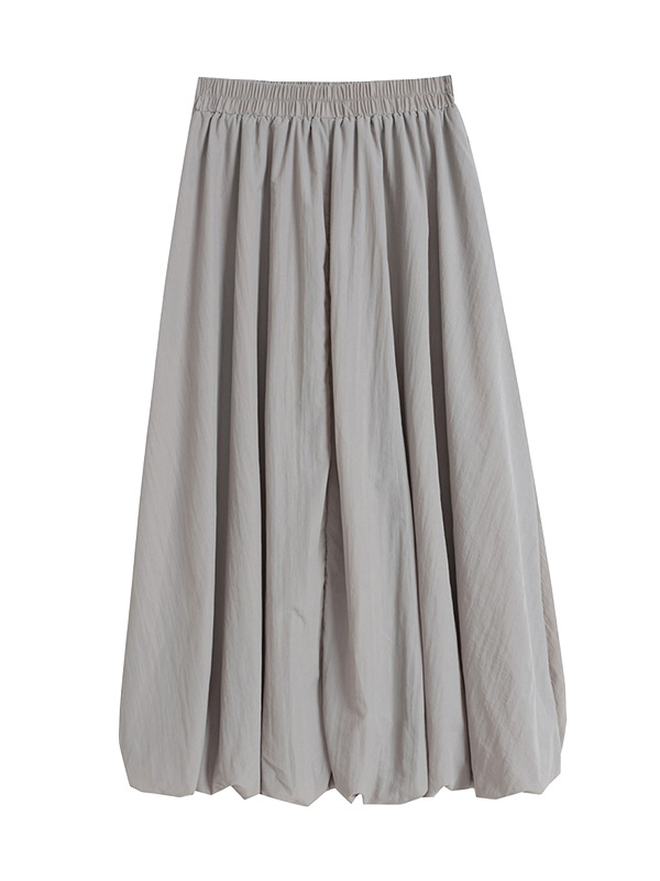 Elasticity Pleated Pockets Solid Color A-Line Loose Skirts Bottoms