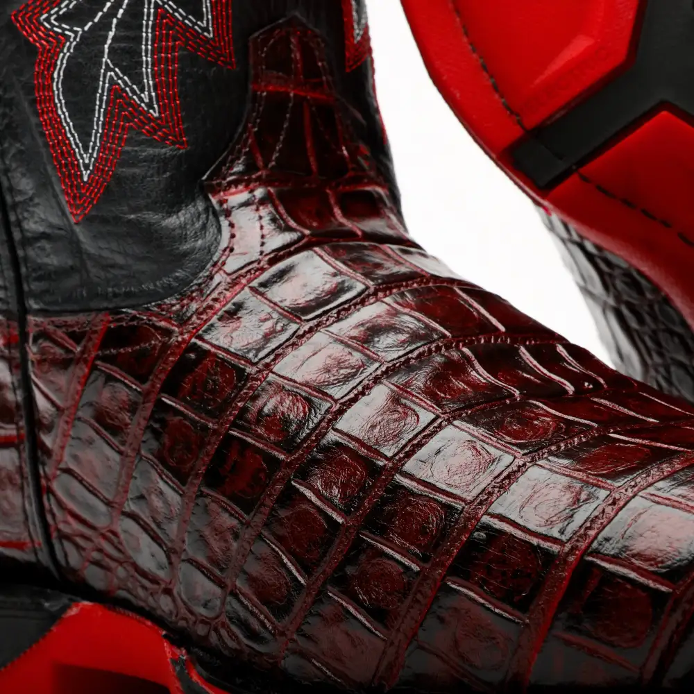 Black Cherry American Gator Belly Leather Boots With 3D Lightweight Sole - Composite Toe