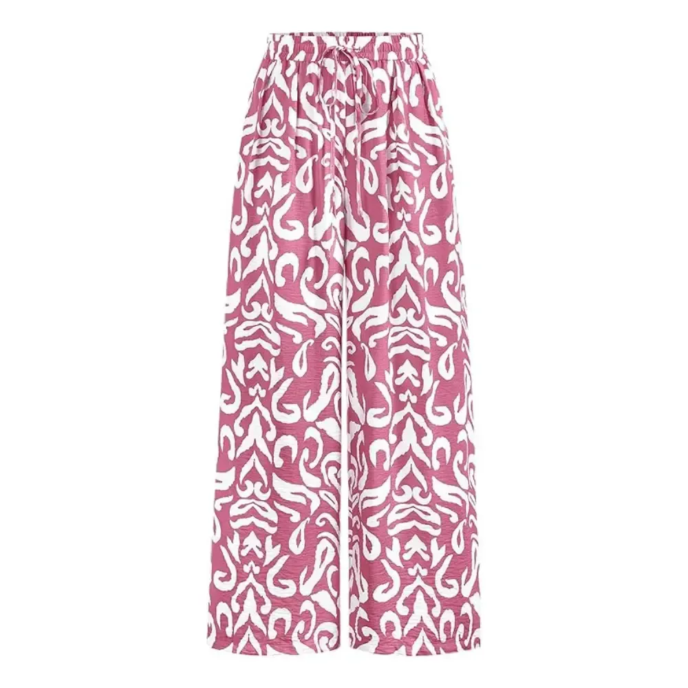 Women's Pants Elastic Waist Striped Lightweight Palazzo Trousers With Pockets Casual Lounge Wide Leg Bottoms